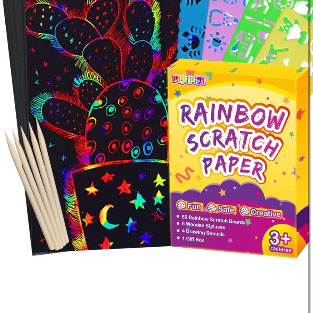 Pigipigi Rainbow Scratch Paper Art Kit 100 pieces snow day rainy day everyday